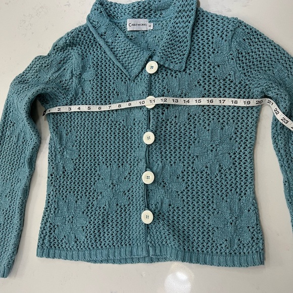 Vibrant Blue Cable Knit Cardigan with Classic Collar - Picture 6 of 9